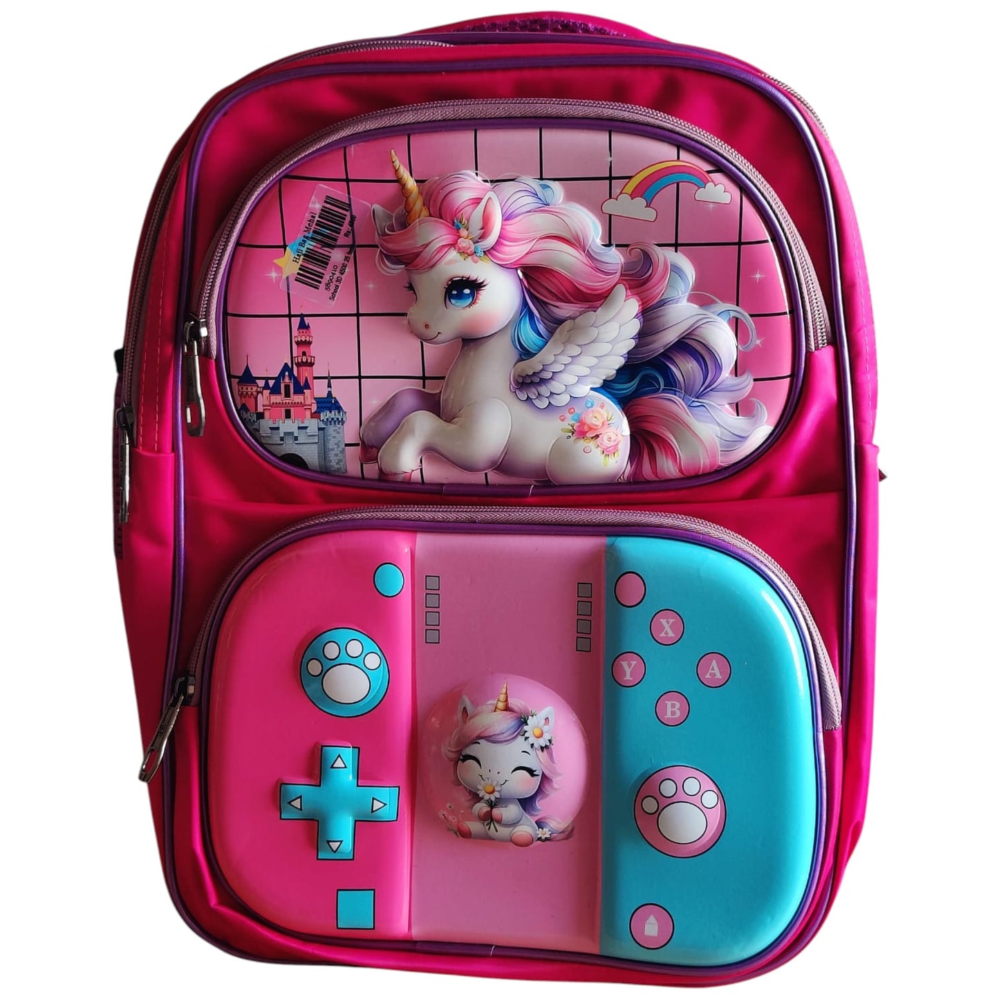 Unicorn Gamer Princess Backpack | 3D Fantasy School Bag with Controller Pocket