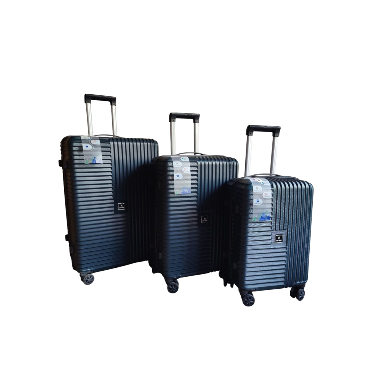 Crown Luggage: Sleek Black Hard-Shell Ribbed Spinner Suitcase