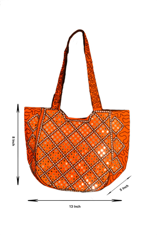 Hand Bag Embroided HandiCraft Style Mirror Work Sindhi Style For Females