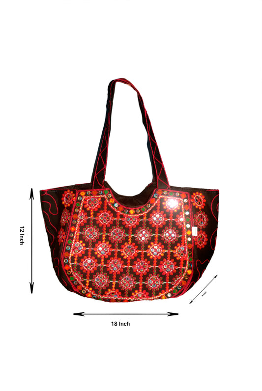 Hand Bag 320 Large Embroided HandiCraft Style Mirror Work Sindhi Style For Females...