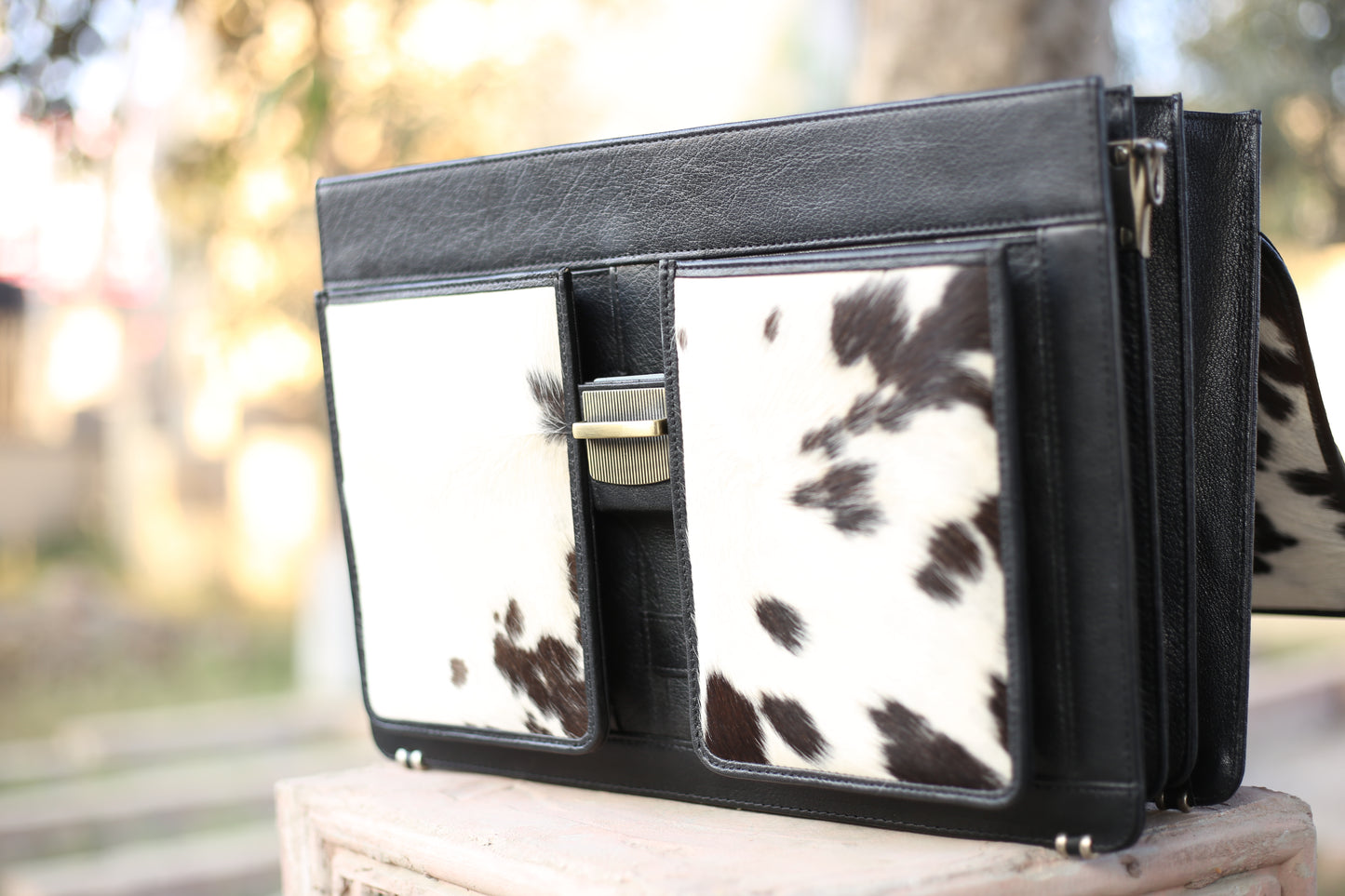 Leather Executive Office File Cowhide Black & white Pattern