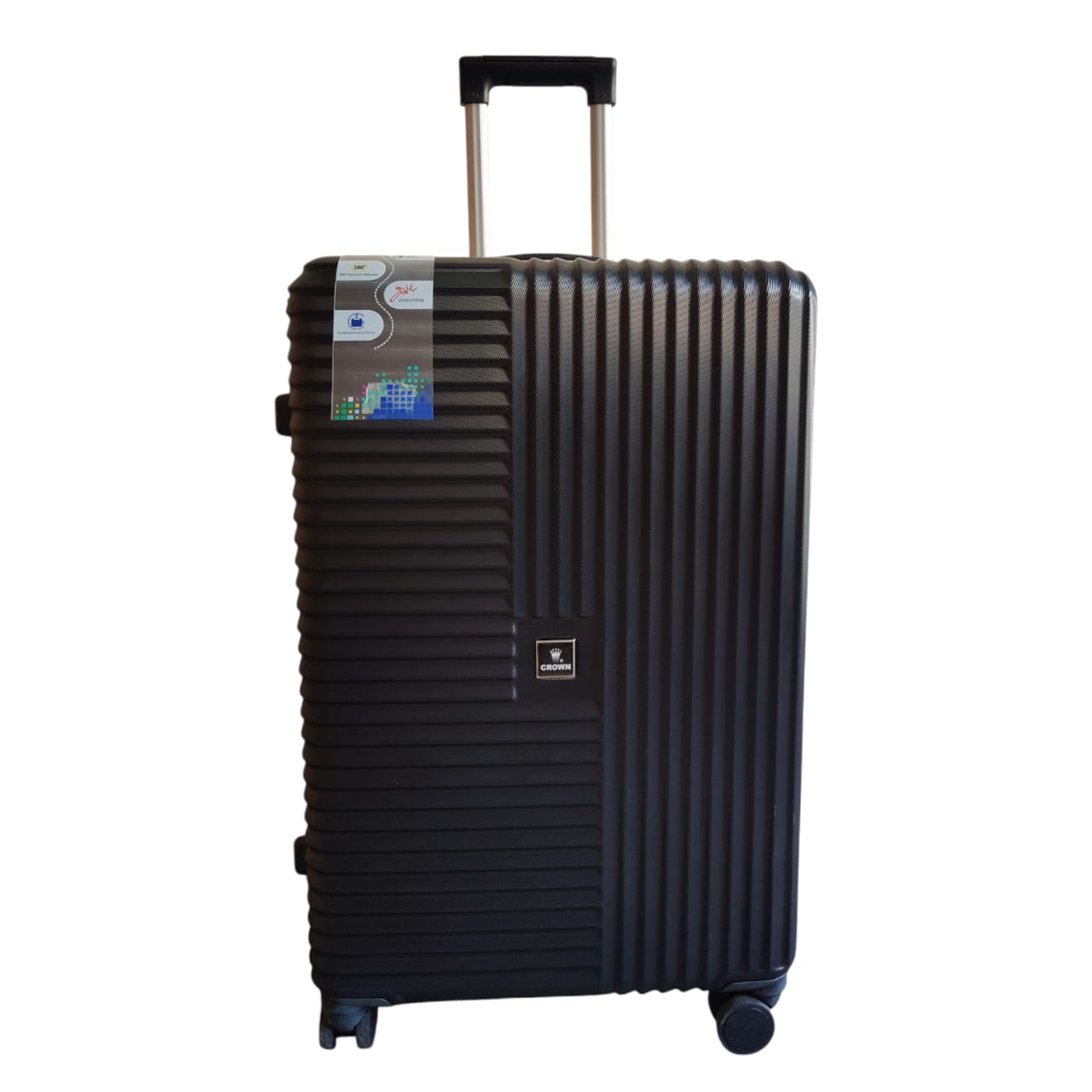 Crown Luggage: Sleek Black Hard-Shell Ribbed Spinner Suitcase