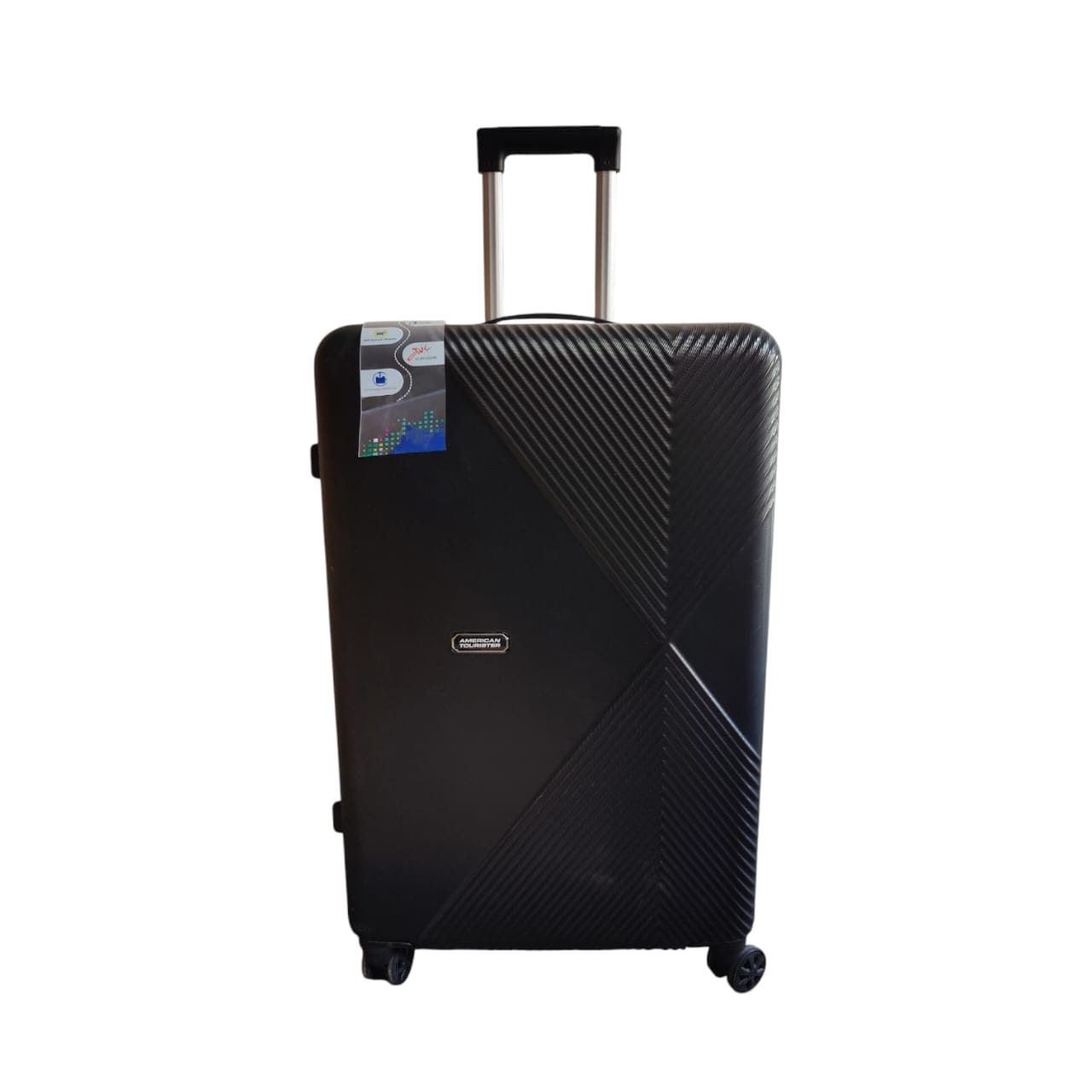 American Geometric Glide: Stylish Black Hard-Shell Spinner Luggag