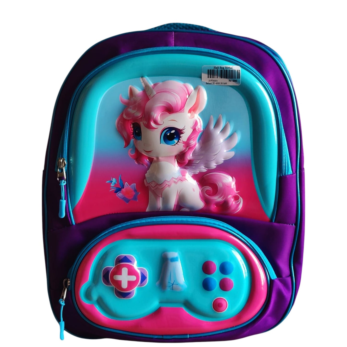 3D Unicorn Dreamer Backpack | Magical Purple & Pink School Bag with Game Controller Pocket