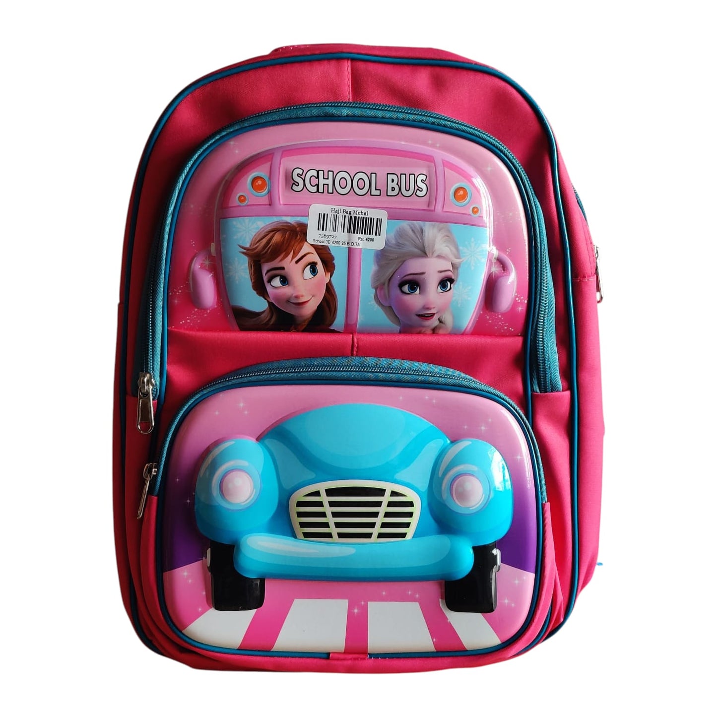 Frozen Princess School Bus Backpack | 3D Elsa & Anna Bag with Car Pocket