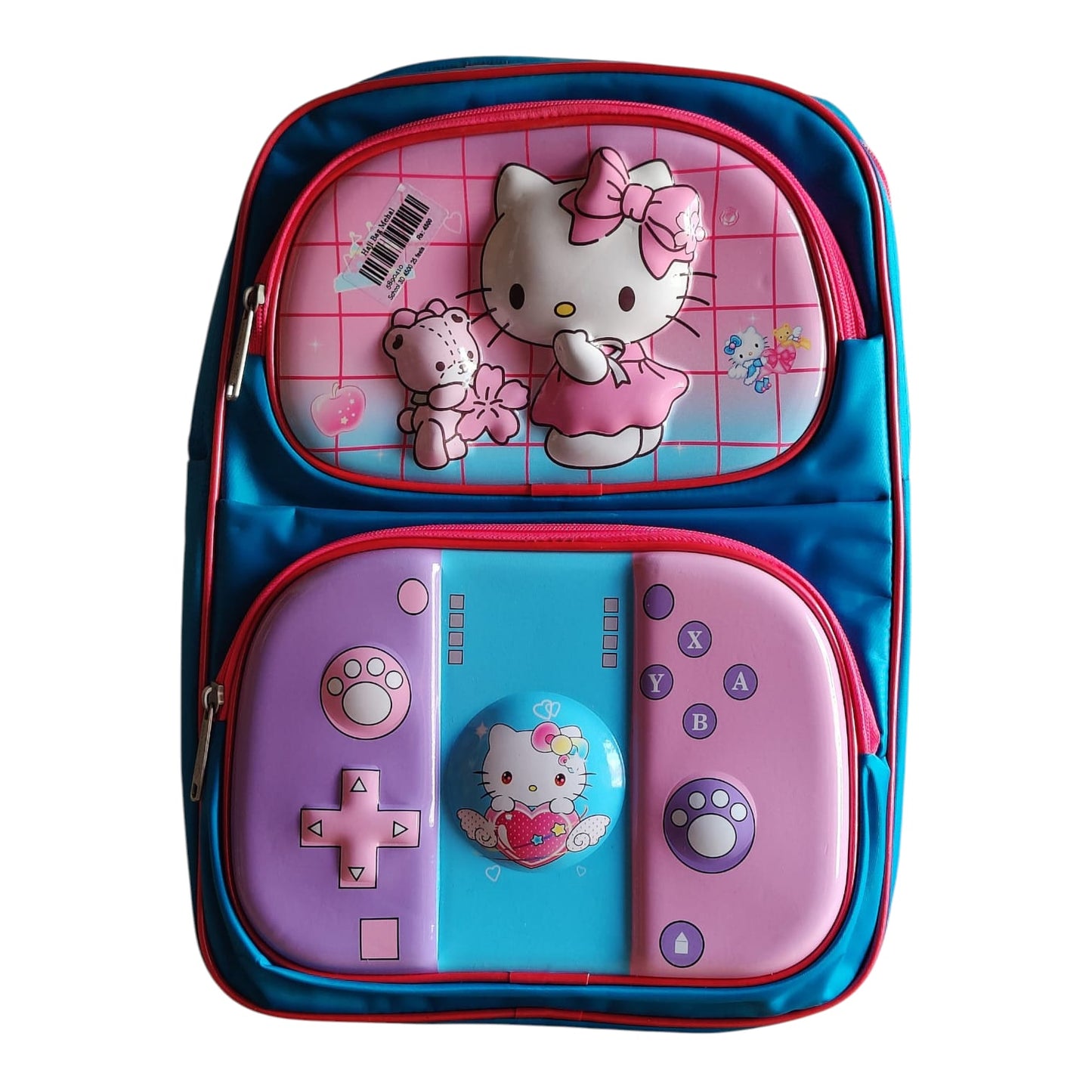 Hello Kitty Gamer Backpack | Cute Pink & Blue School Bag with Game Controller Pocket