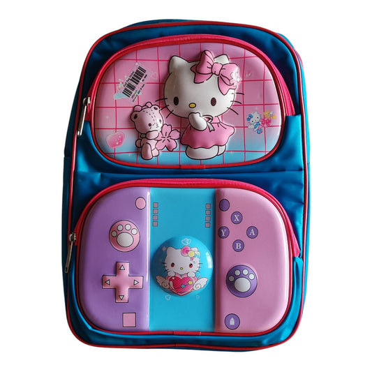Hello Kitty Gamer Backpack | Cute Pink & Blue School Bag with Game Controller Pocket