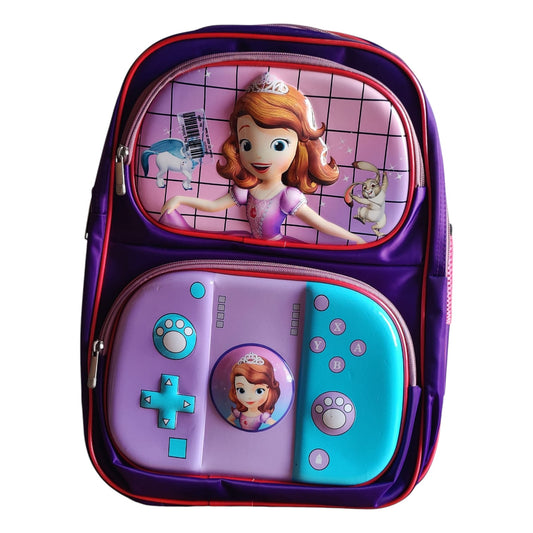 Princess Sofia Gamer Backpack | 3D Purple School Bag with Controller Pocket