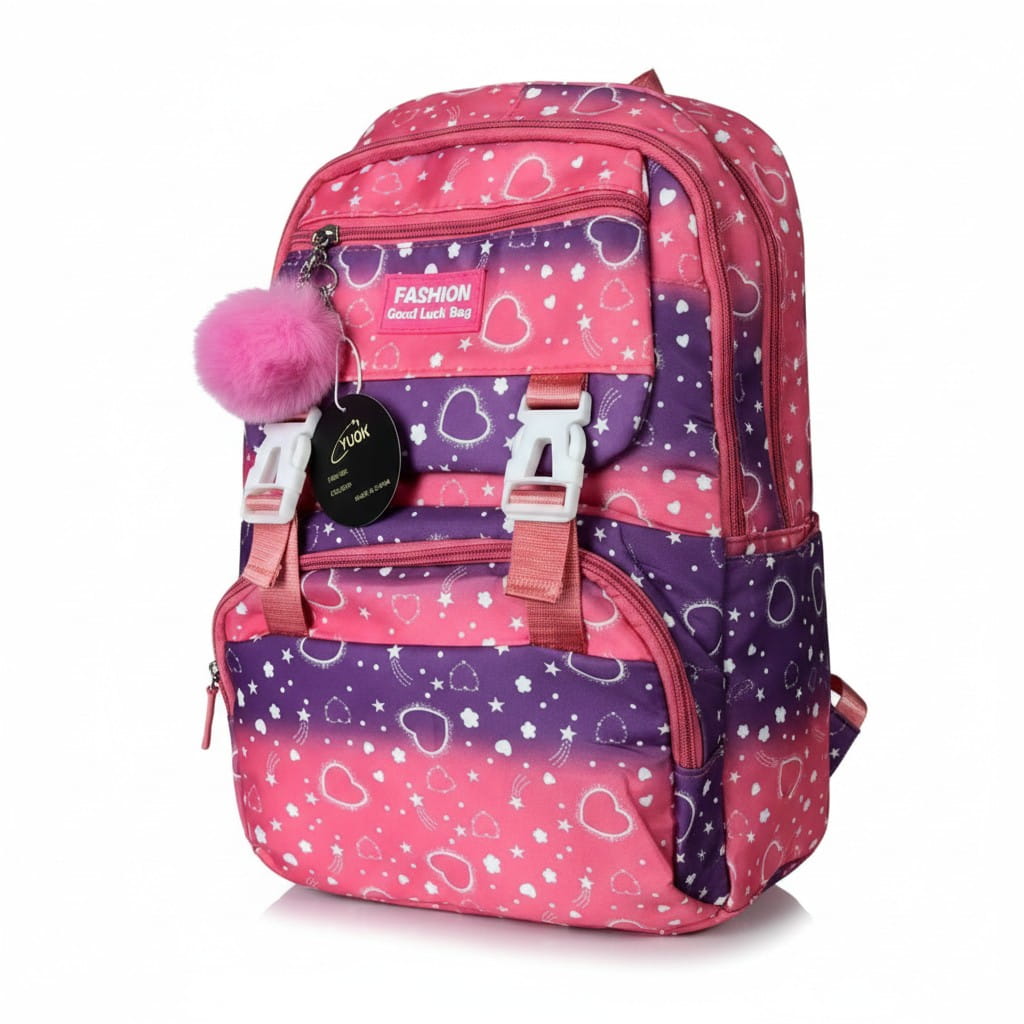 Fashion Good Luck School Backpack for Class 1–4 – 5 Main Pockets with Side & Back Pockets