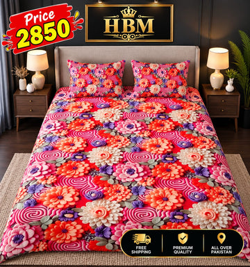 5D Digital Print 3-Piece Bedsheet Set – Imported Microfiber Fabric
