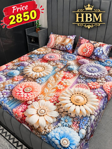 5D Digital Print 3-Piece Bedsheet Set – Imported Microfiber Fabric