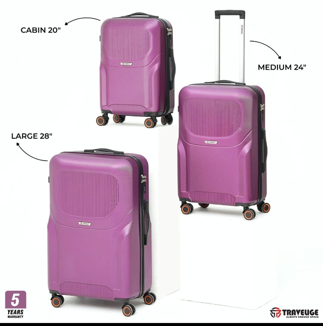 Travelige Vibrant Purple 3-Piece Hardside Luggage Set – Effortless Style & Security