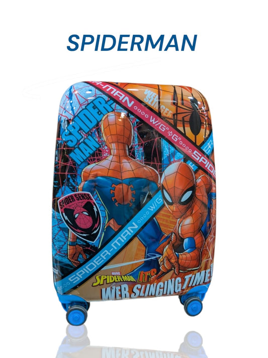 Kids Trolley Bag 
1 pcs
Size.  18 Inches
Character:Spiderman 
Gender.  Boys
Feature.  Four Wheeler Double, 
5-7kg,  
 beautiful purple shade and with 360 degree wheel